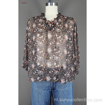 Ladie&#39;s Chiffon Print Shirt met lange mouwen